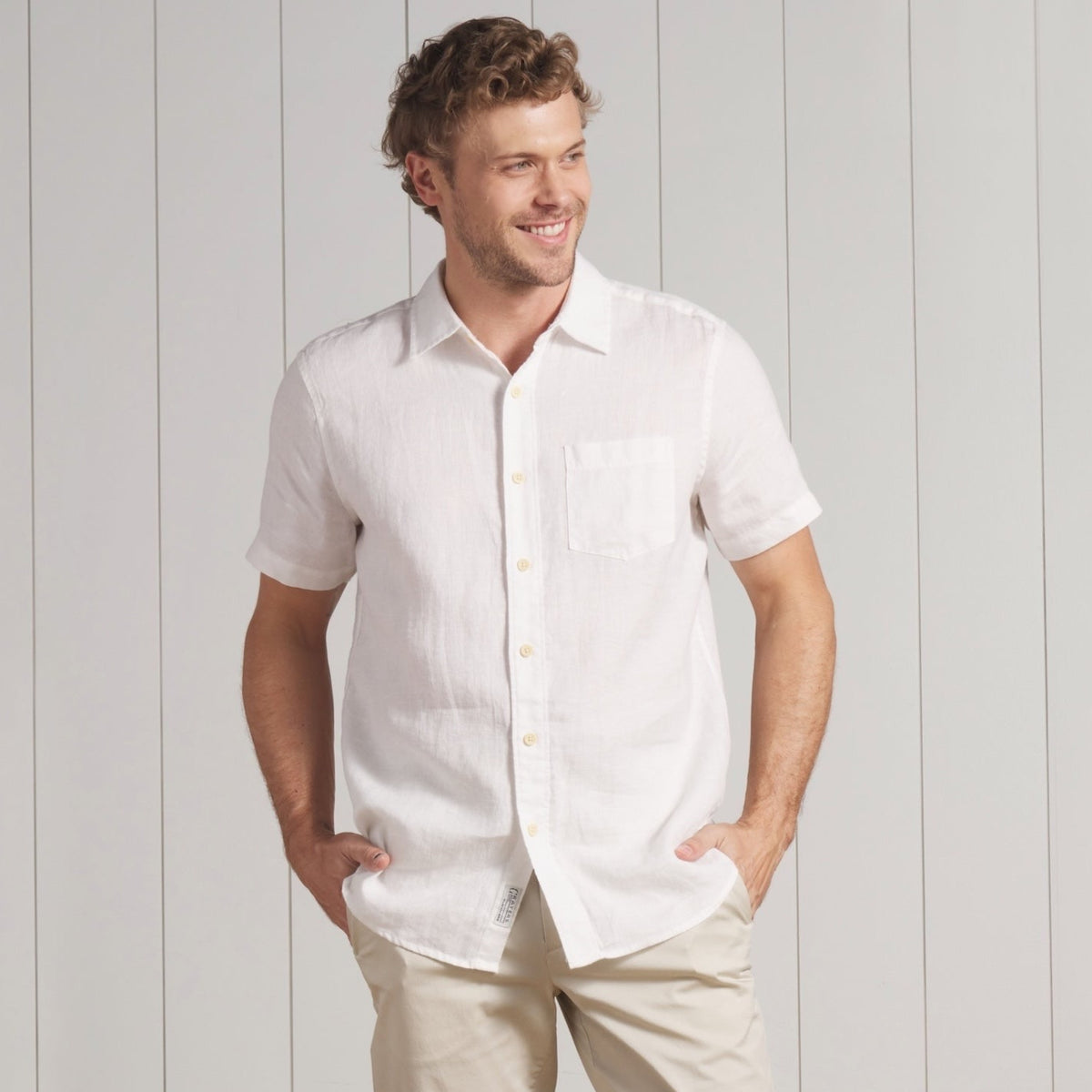 Amalfi Textured Hemp Linen Cotton Short Sleeve Shirt - White – Grayers