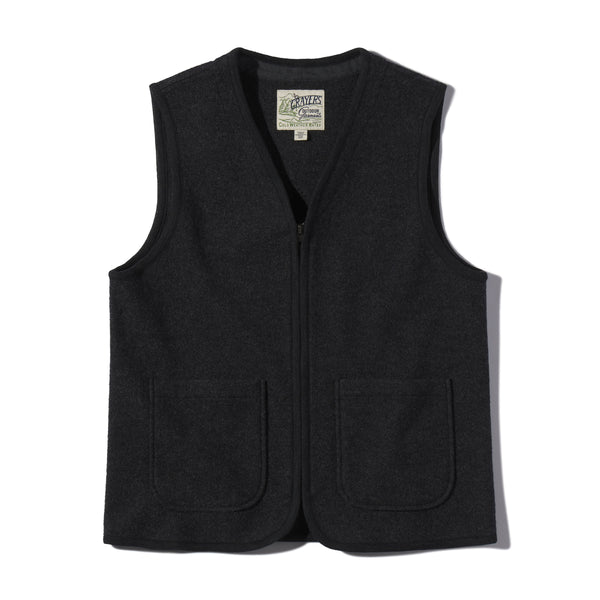 Burnham Boiled Wool Zip Up Vest - Charcoal