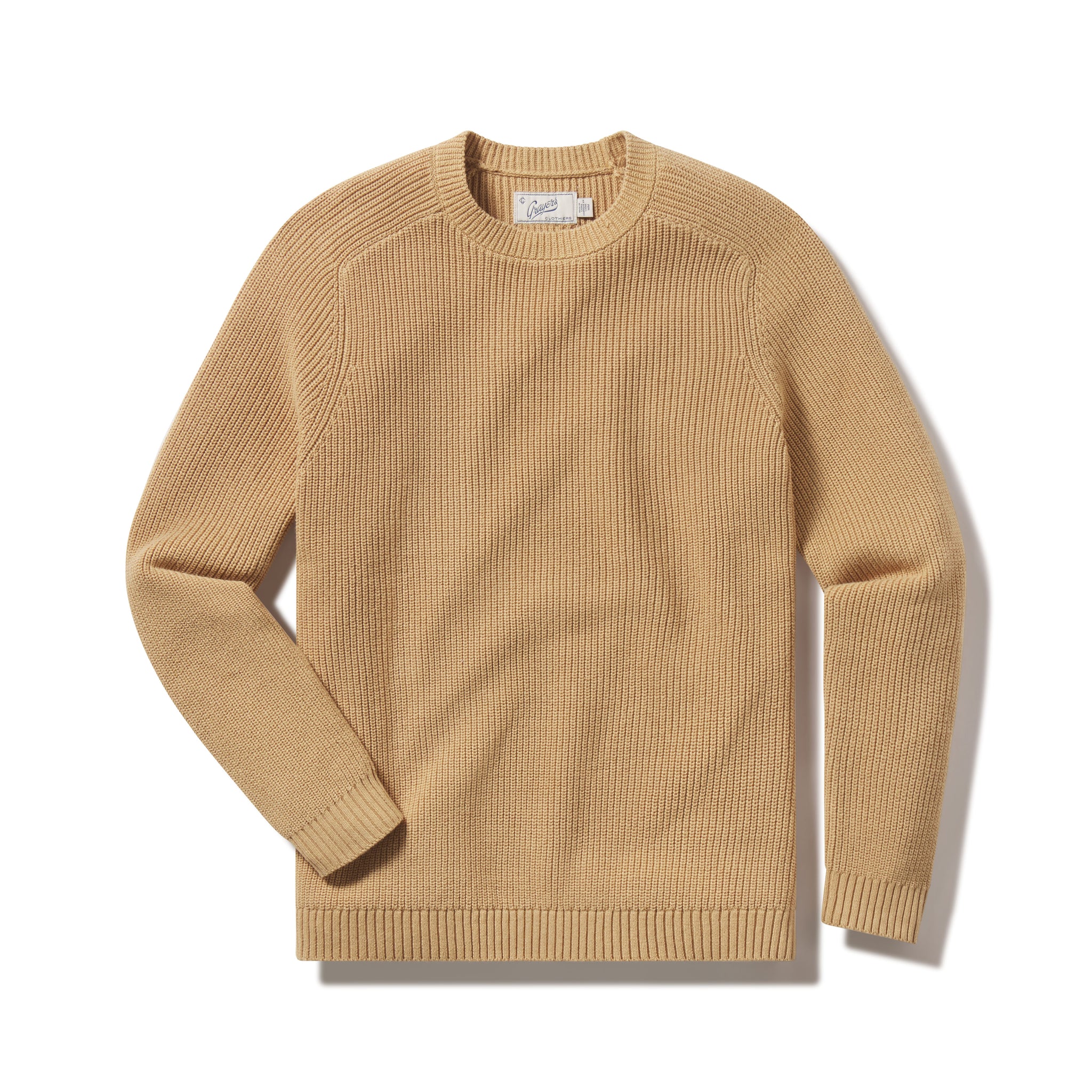 Grayers Shaker Stitch Cotton Crewneck Sweater Curry