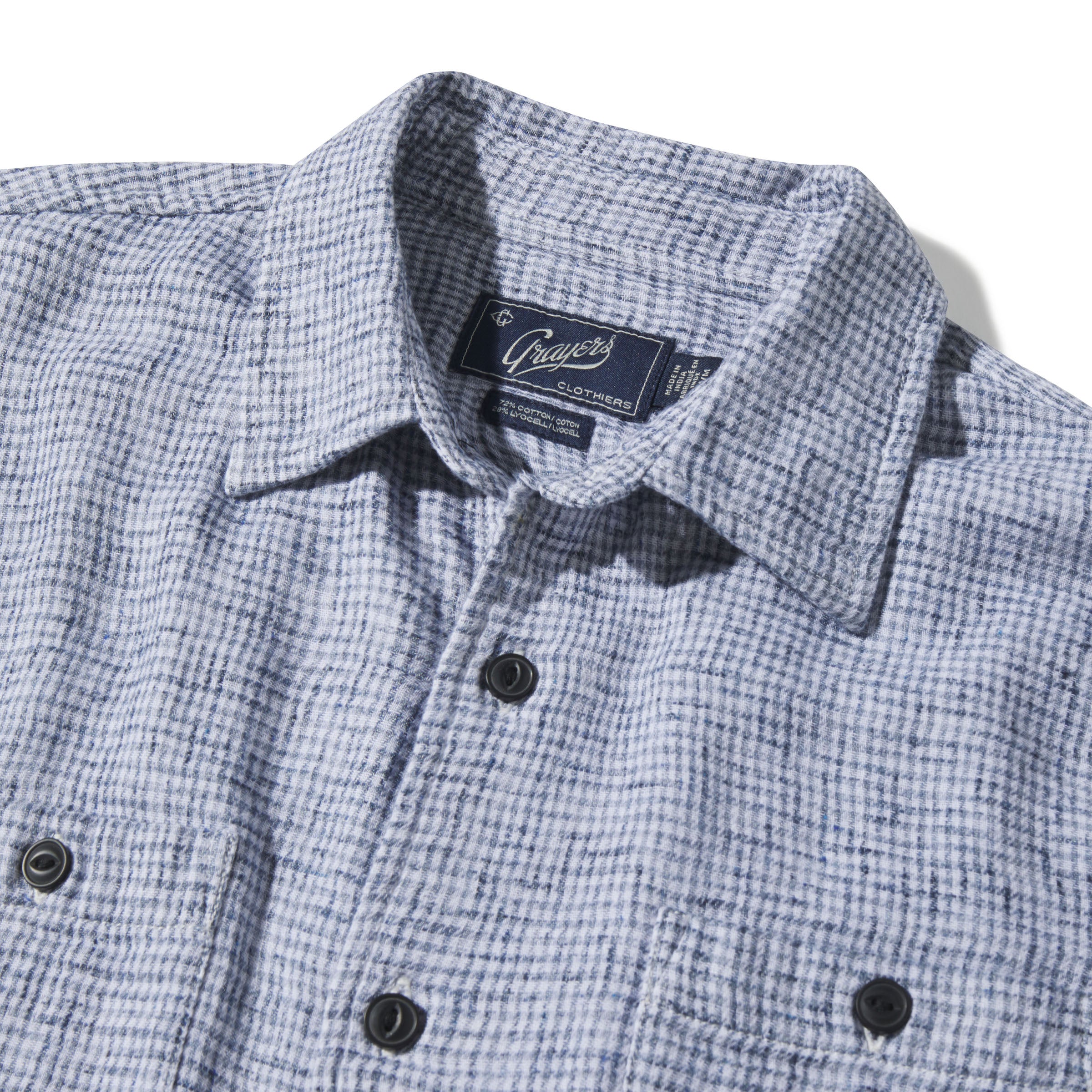 Houndstooth Double Cloth Workshirt - Cream Navy – Grayers