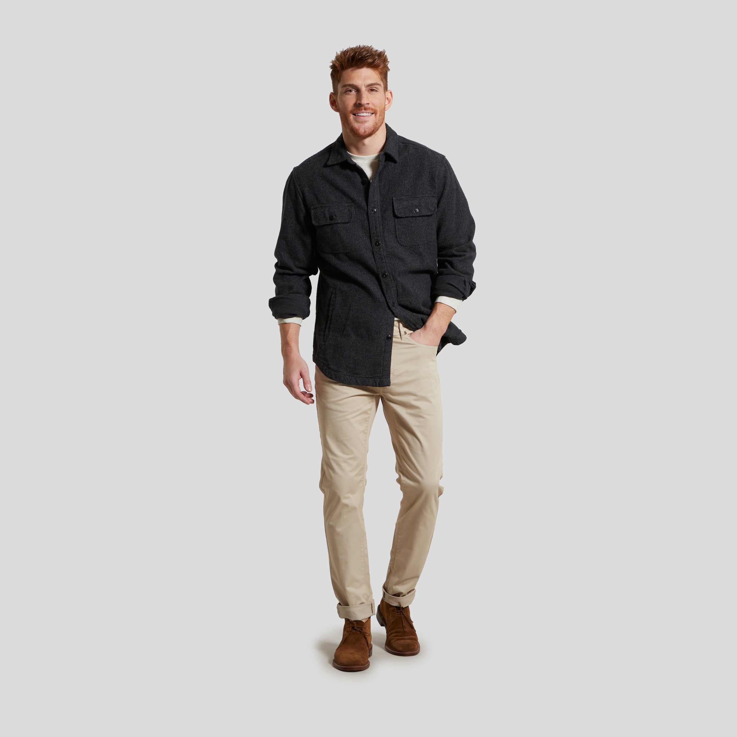 Charcoal jacket deals khaki pants