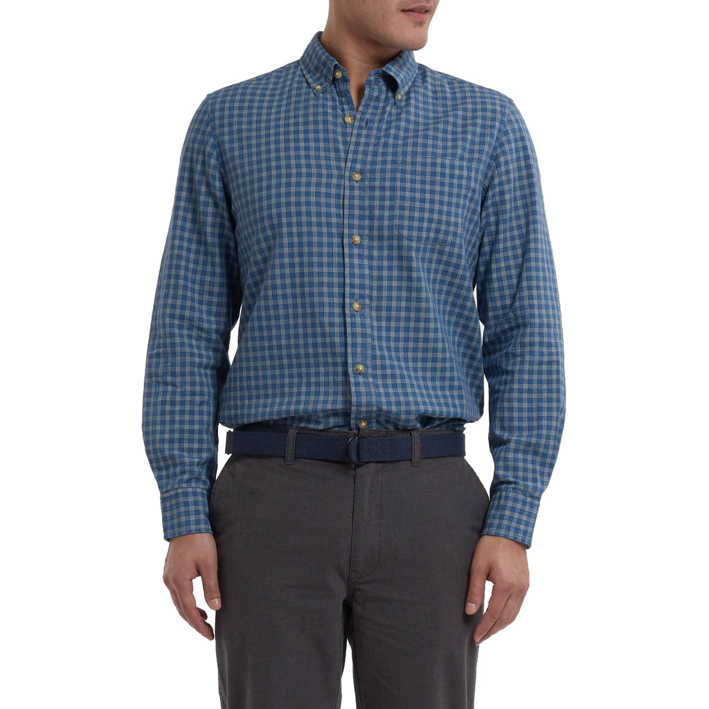 Malcolm Indigo Check Long Sleeve Shirt - Mood Indigo China Blue-Grayers