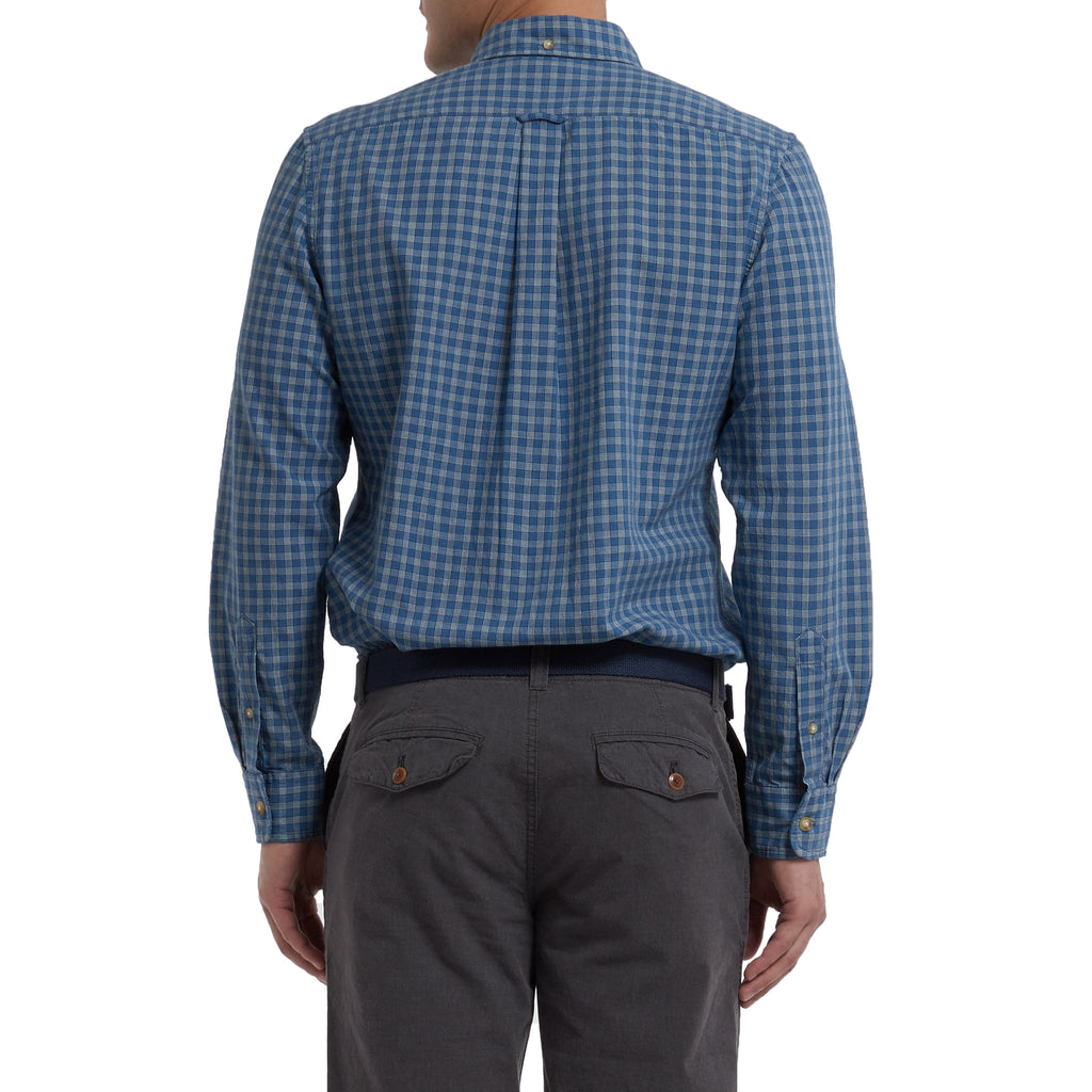 Malcolm Indigo Check Long Sleeve Shirt - Mood Indigo China Blue-Grayers