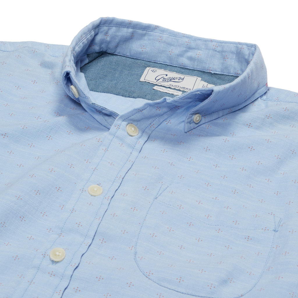 Prescott Printed Summer Slub Twill Short Sleeve Shirt - Blue Twill-Grayers